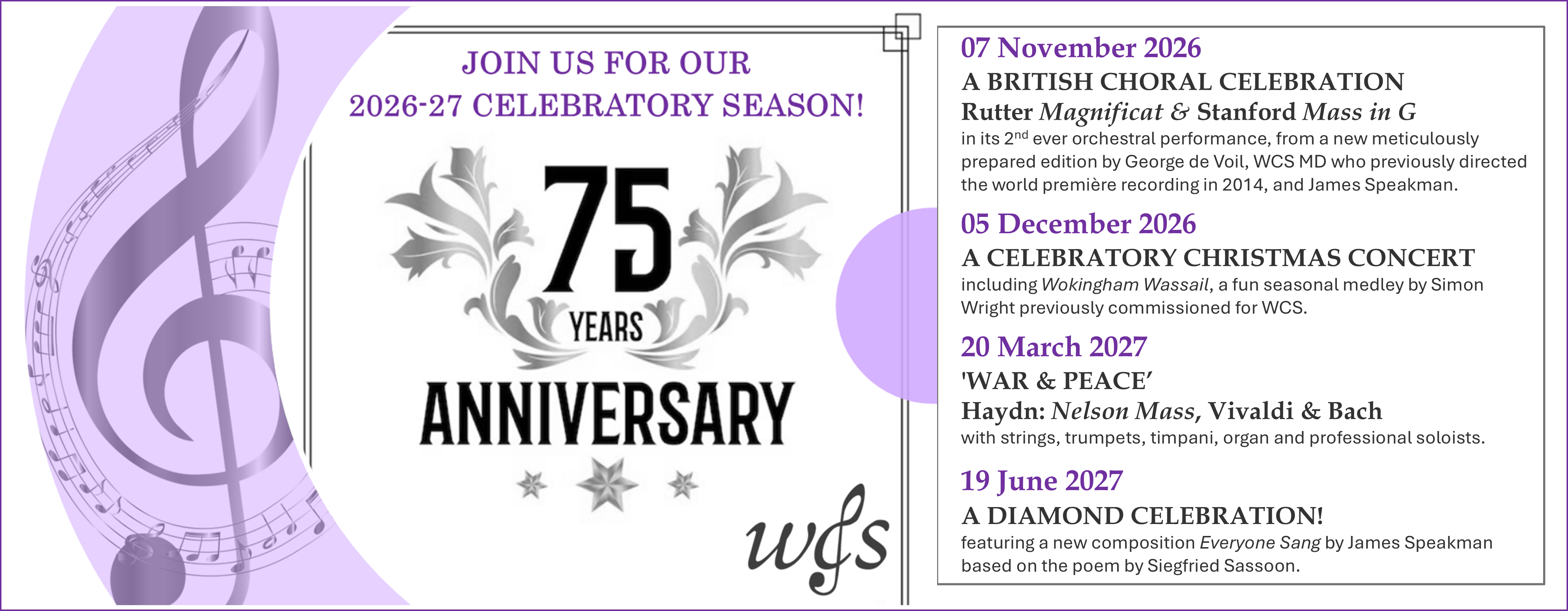 75th ANNIVERSARY SEASON - 'WAR & PEACE'  Haydn: Nelson Mass, Vivaldi & Bach